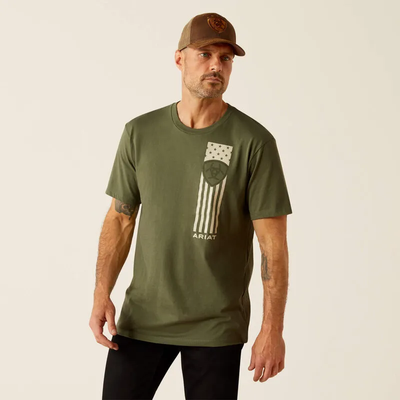 SkinFriendlyFibers Ariat Men's Patriot Stripe Logo Graphic T-Shirt in Surplus Green