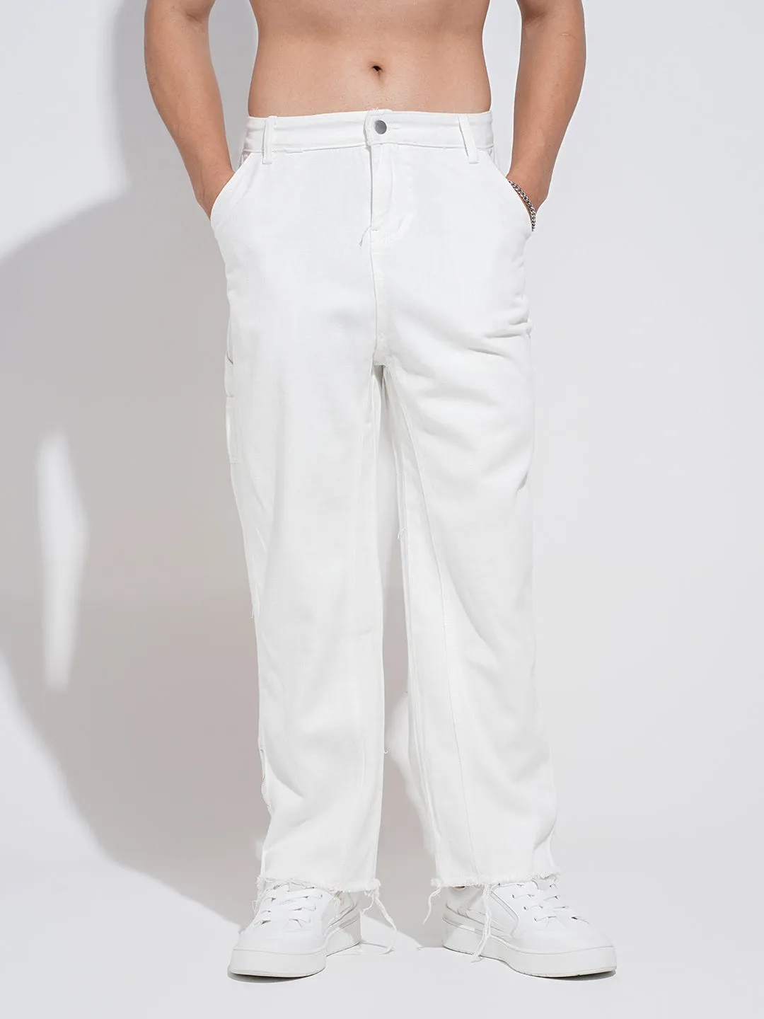 Relaxed Mood Men's White Straight Fit Jeans