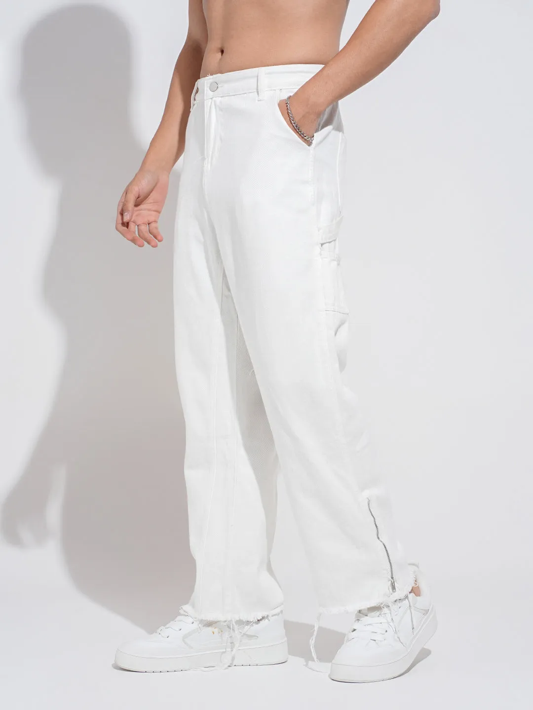 Men's White Straight Fit Jeans Neat Look