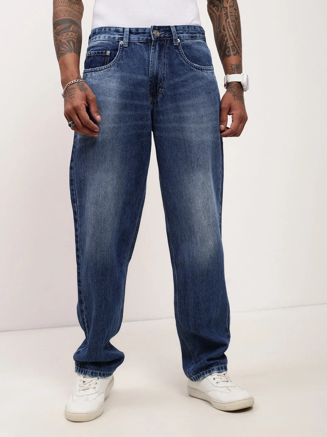 Organic Cotton Men's Blue Solid Baggy Jeans
