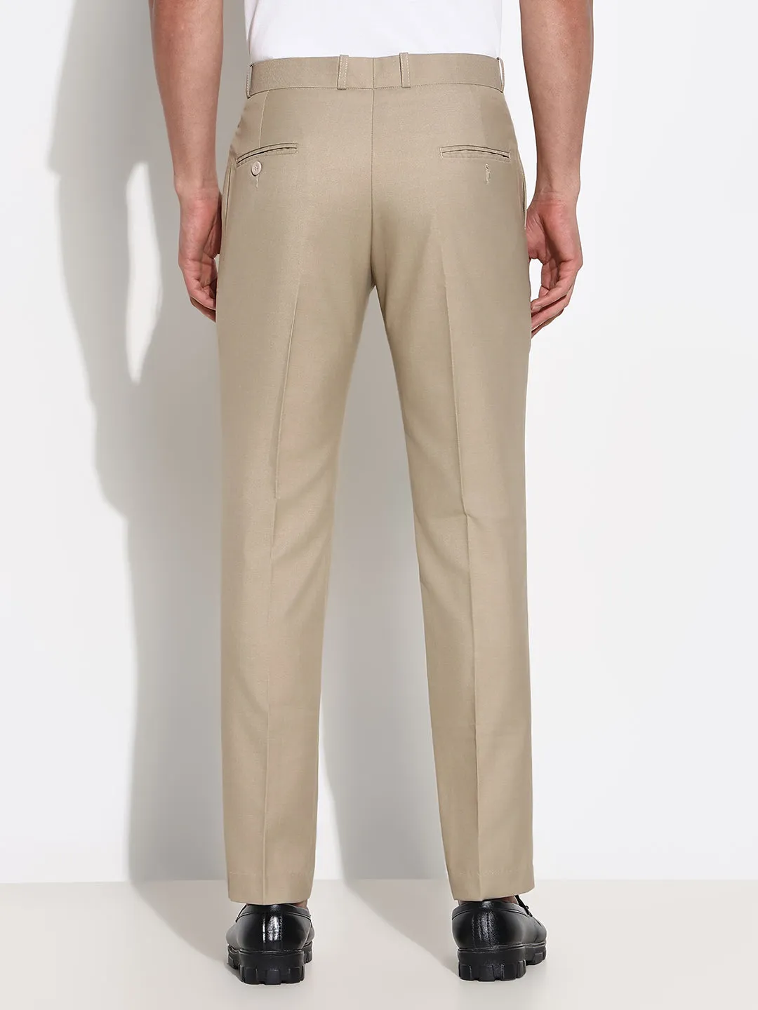 Flex Fit Training Wear Men's Beige Solid Formal Trousers