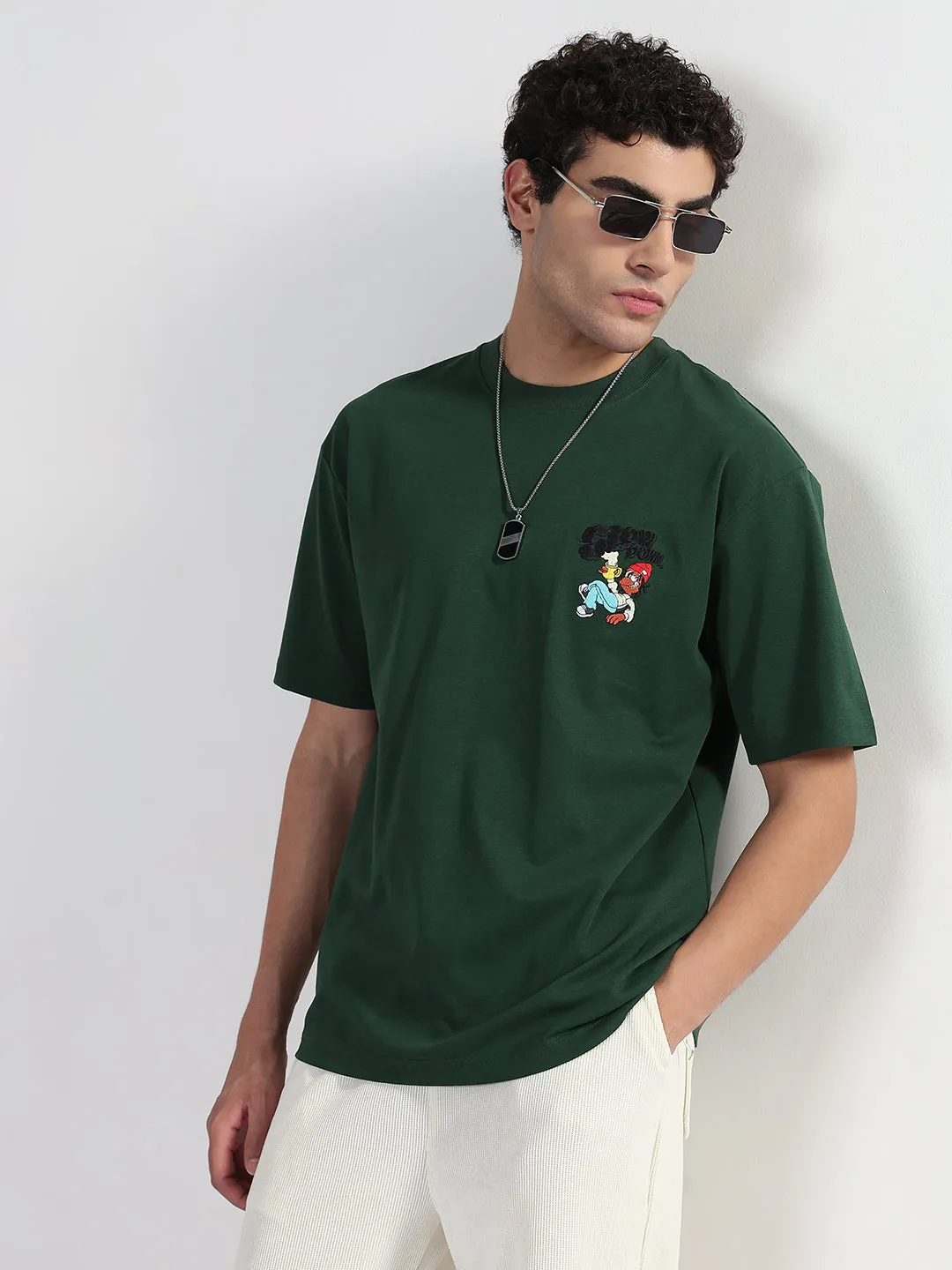 Layer Light Men's Printed Green Regular Fit T-Shirt