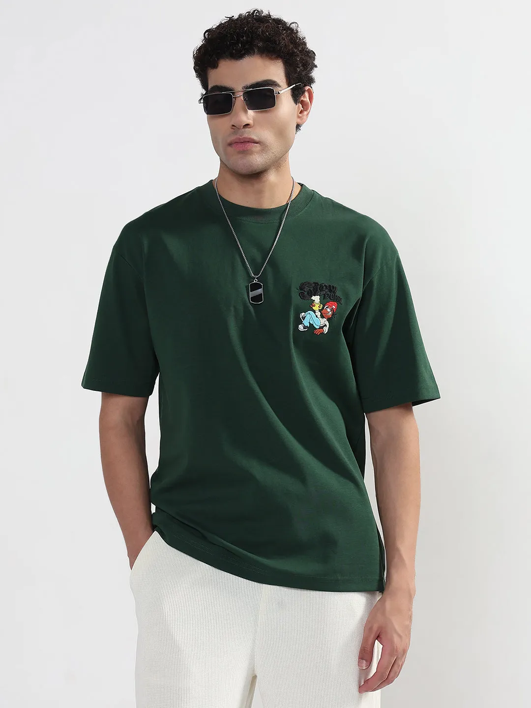 Men's Printed Green Regular Fit T-Shirt PressureRelief Seams Stylish Dress