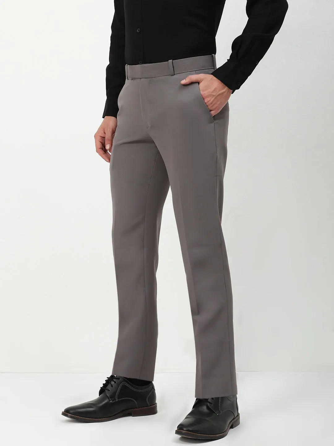 Active Design Wear Men's Grey Solid Slim Fit Formal Trousers