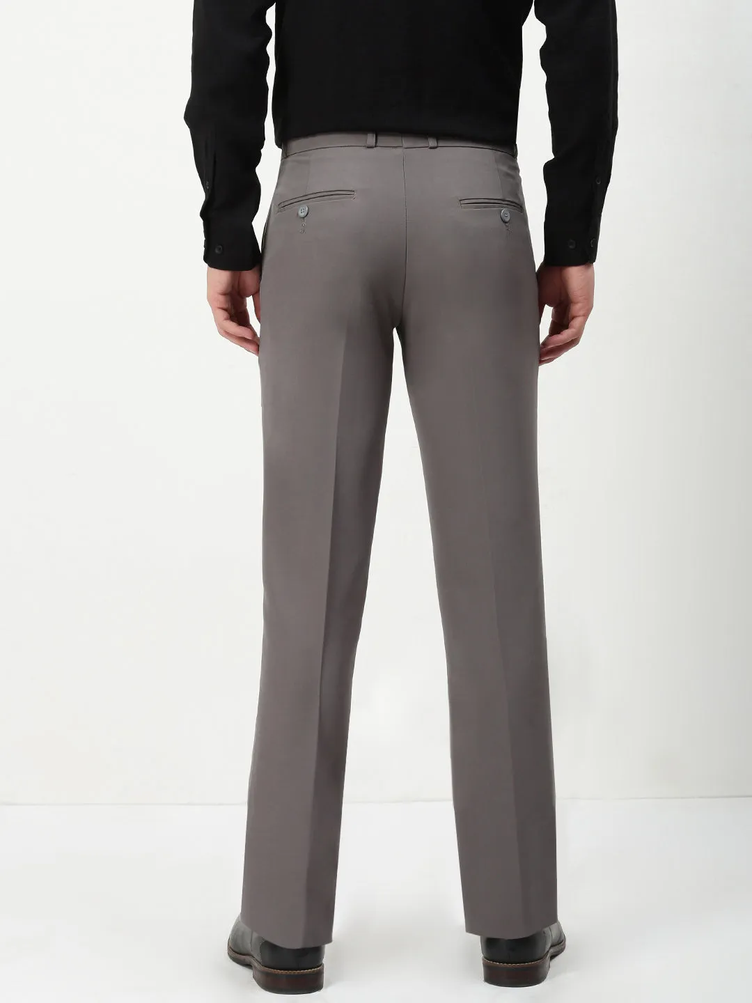 Men's Grey Solid Slim Fit Formal Trousers Sleek Design Fashionable Cut