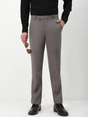 Men's Grey Solid Slim Fit Formal Trousers Smart Fit Wool blend