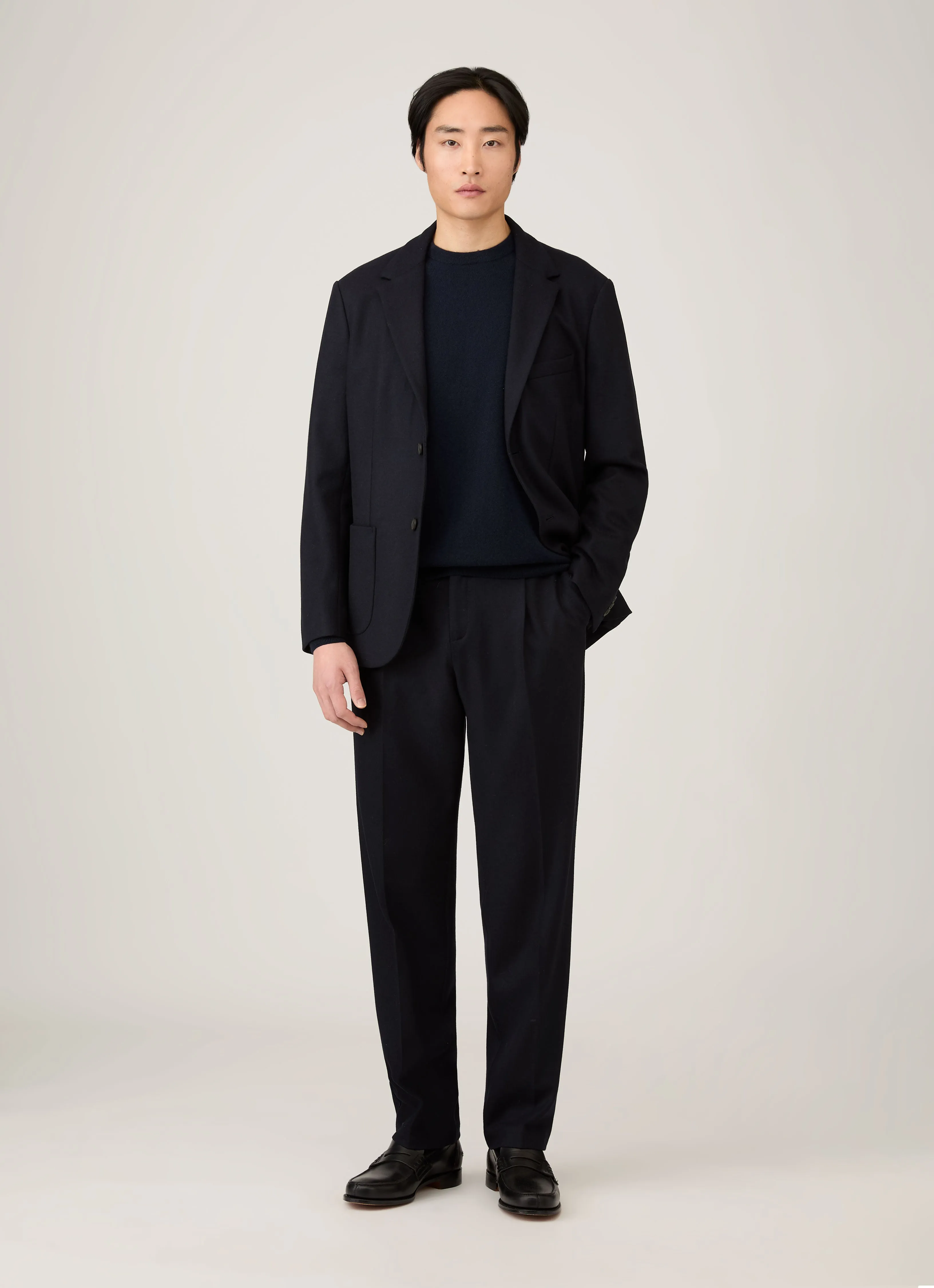 Men's Cashmere Crew Neck Jumper in Navy Simple Silhouette muted tone