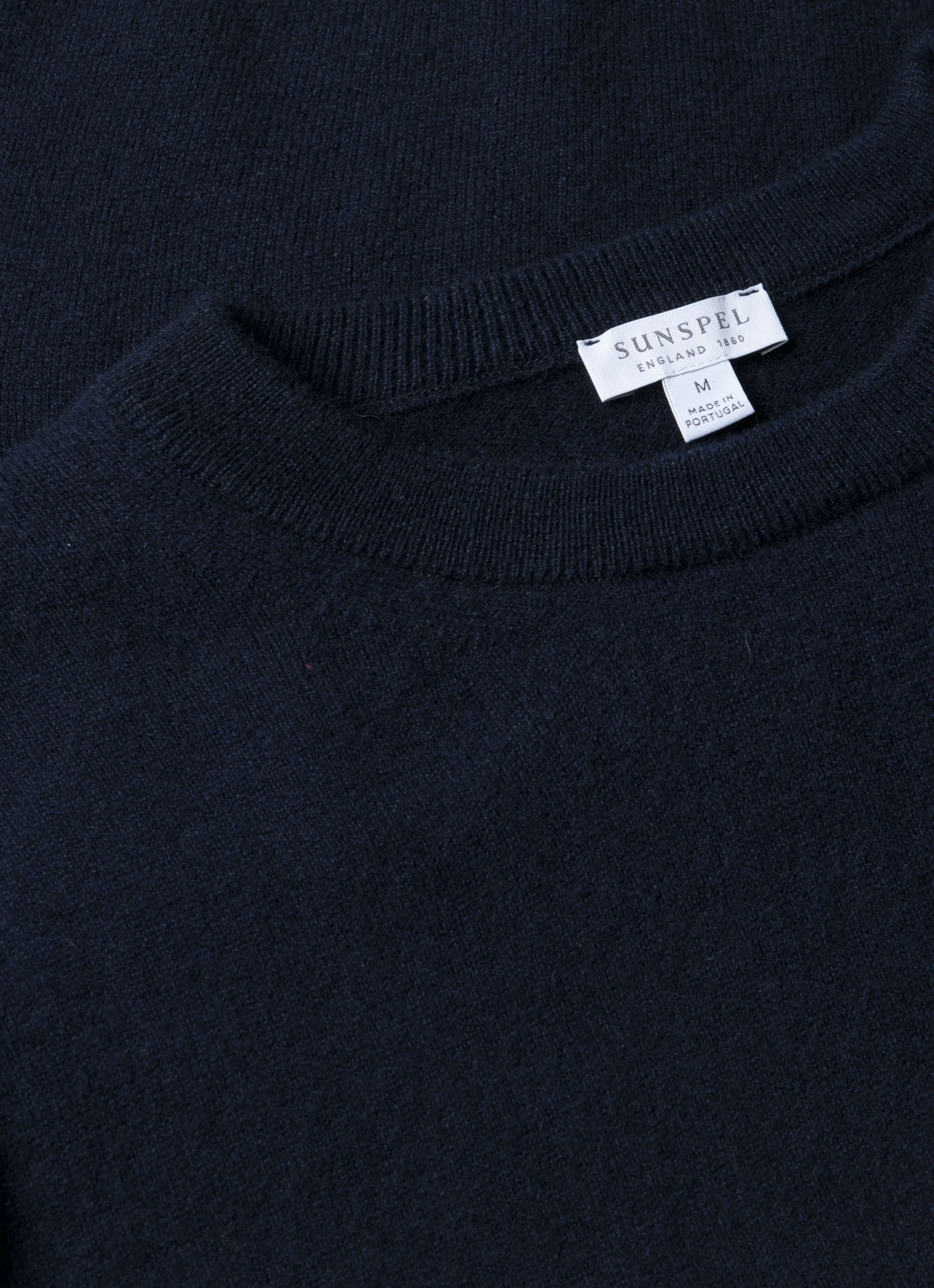 Men's Cashmere Crew Neck Jumper in Navy Zero Waste Knitting Technique