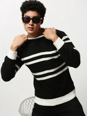 Men's Black Striped Acrylic Pullover Simple Piece