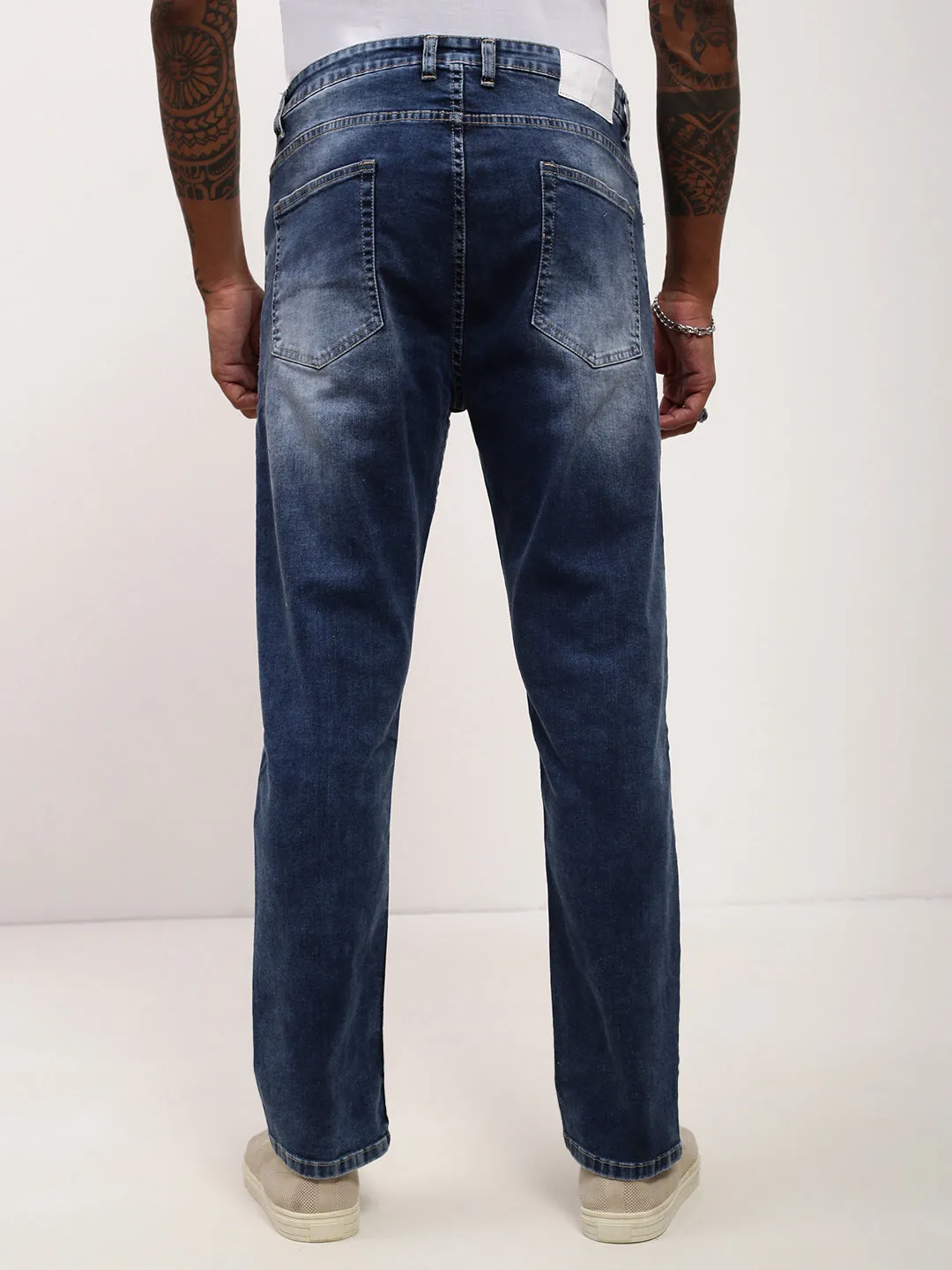 Men's Blue Solid Straight Fit Jeans Light Stretch
