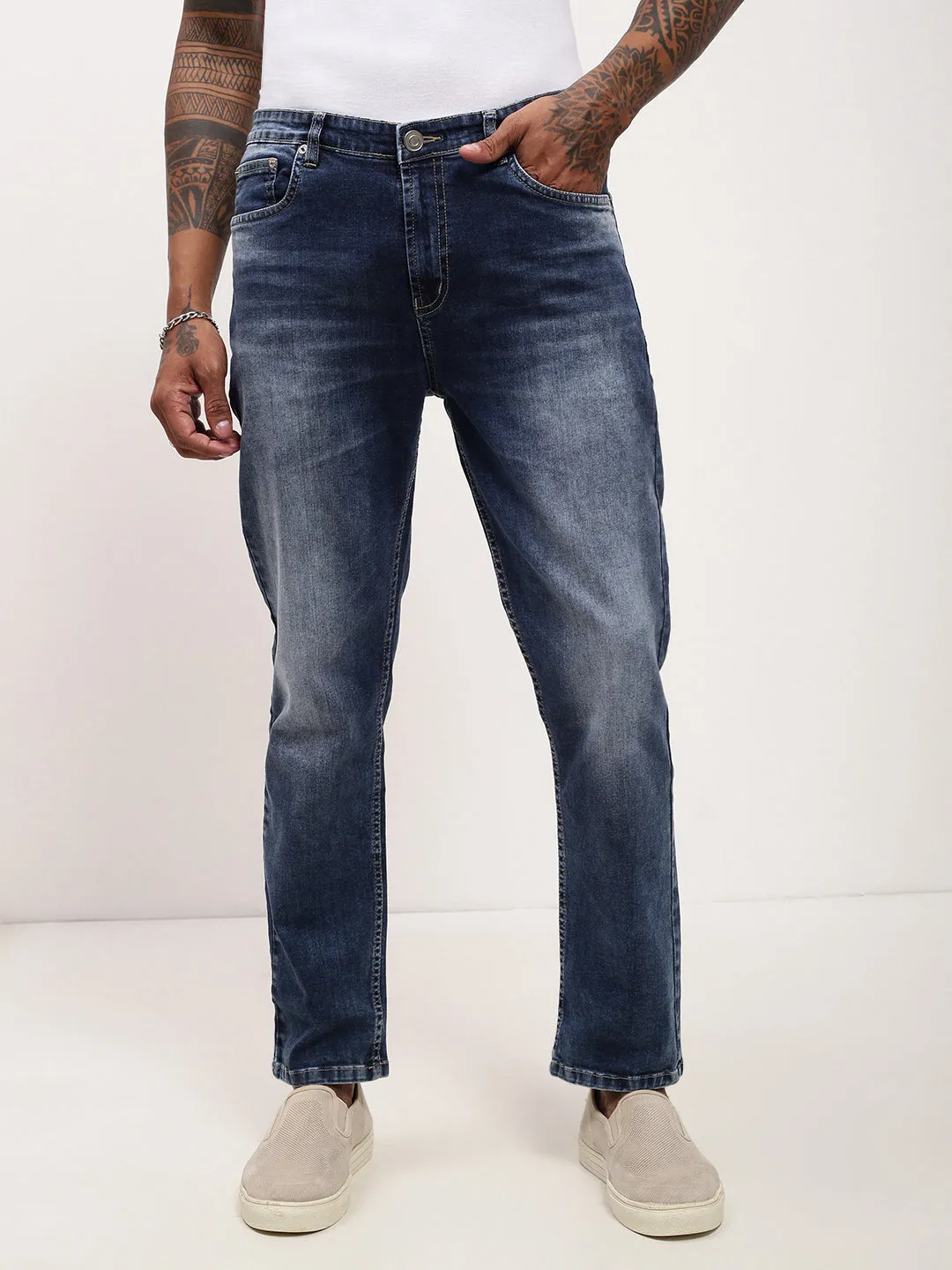 Men's Blue Solid Straight Fit Jeans Street Appeal Work Ready Earthy