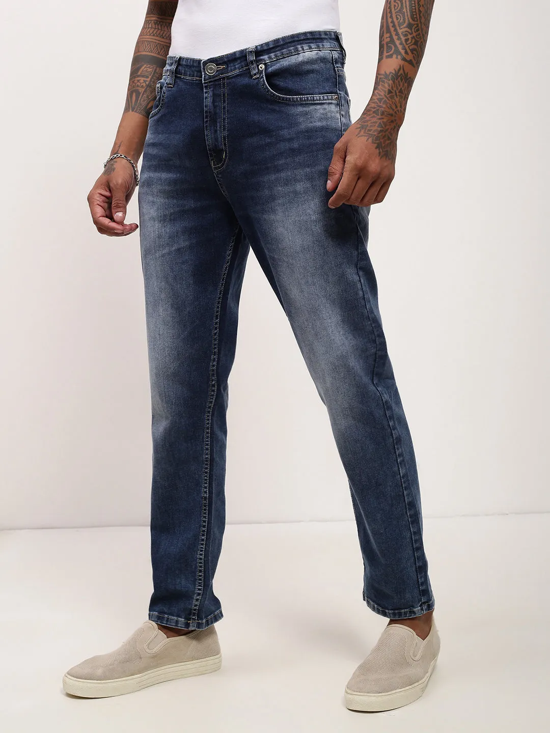 Men's Blue Solid Straight Fit Jeans Stylish Look