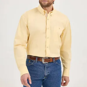 Wrangler Men's L/S George Strait Solid Button Down Shirt in Cornsilk Yellow (Available in Tall Sizes) Casual Vibe Wear