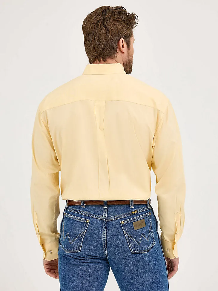 Trendy Vibes Wrangler Men's L/S George Strait Solid Button Down Shirt in Cornsilk Yellow (Available in Tall Sizes)