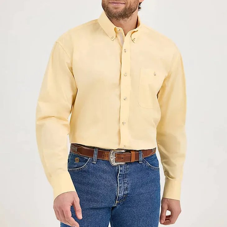 Wrangler Men's L/S George Strait Solid Button Down Shirt in Cornsilk Yellow (Available in Tall Sizes) Casual Vibe Wear