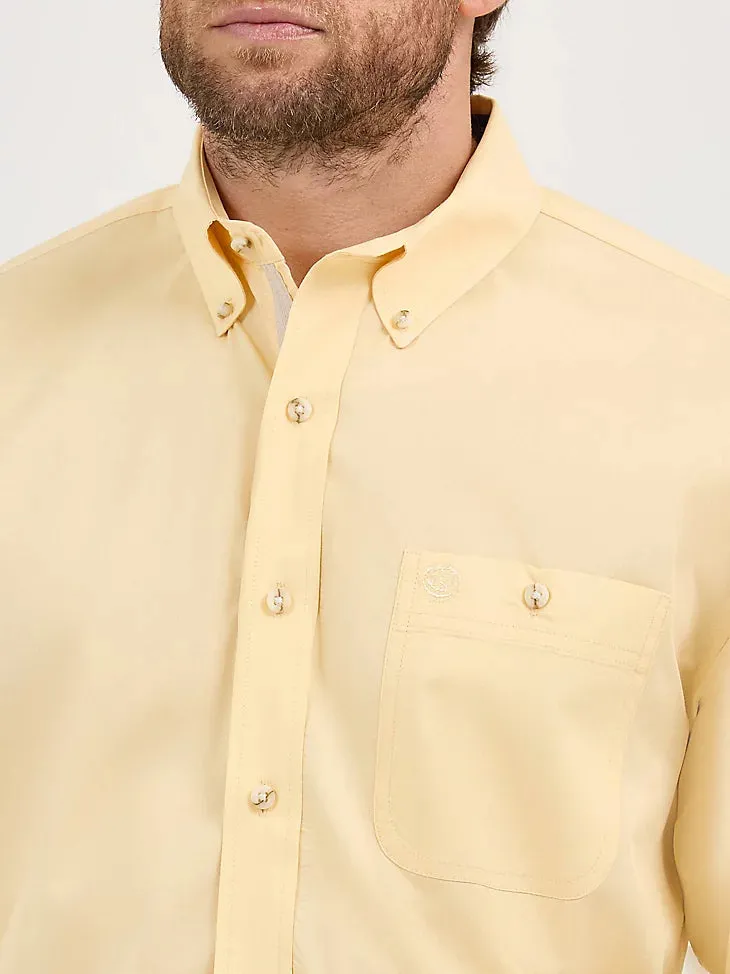 Stylish Design Quick Fit Performance Wrangler Men's L/S George Strait Solid Button Down Shirt in Cornsilk Yellow (Available in Tall Sizes)