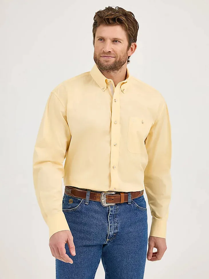 Stretch Knit comfortable option Wrangler Men's L/S George Strait Solid Button Down Shirt in Cornsilk Yellow (Available in Tall Sizes)