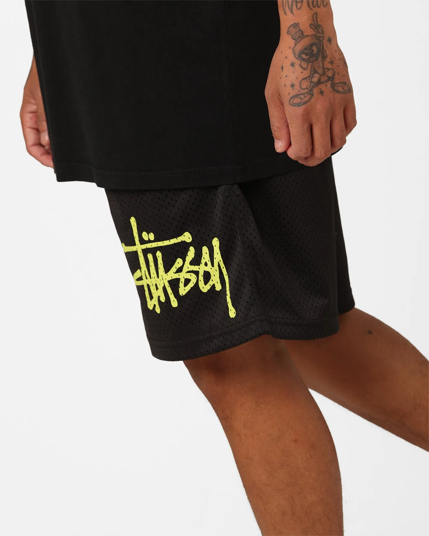 Athletic Fit Yarn Dyed Pattern Stussy Graffiti Mesh Shorts Black