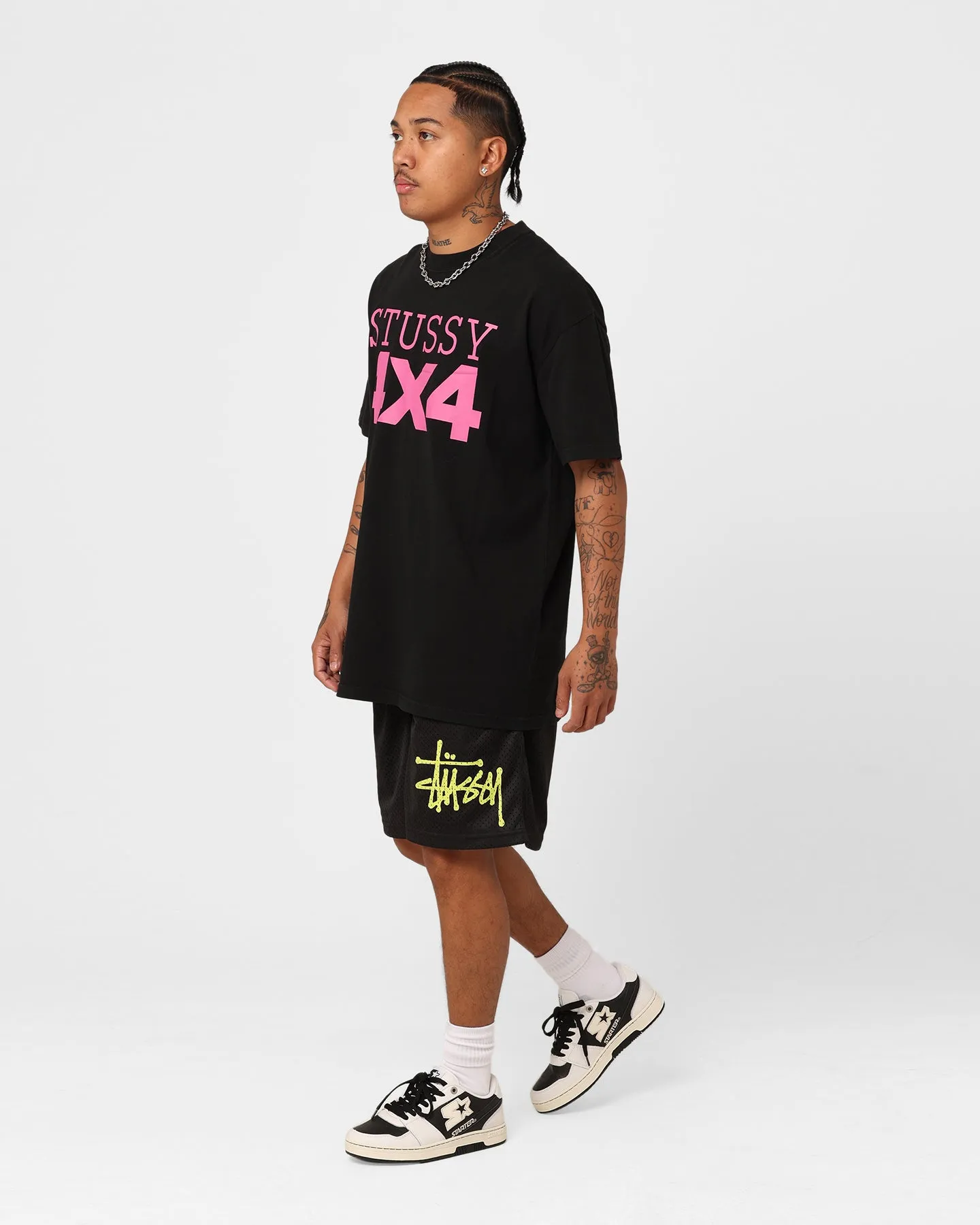 Geometric Pattern Stussy Graffiti Mesh Shorts Black