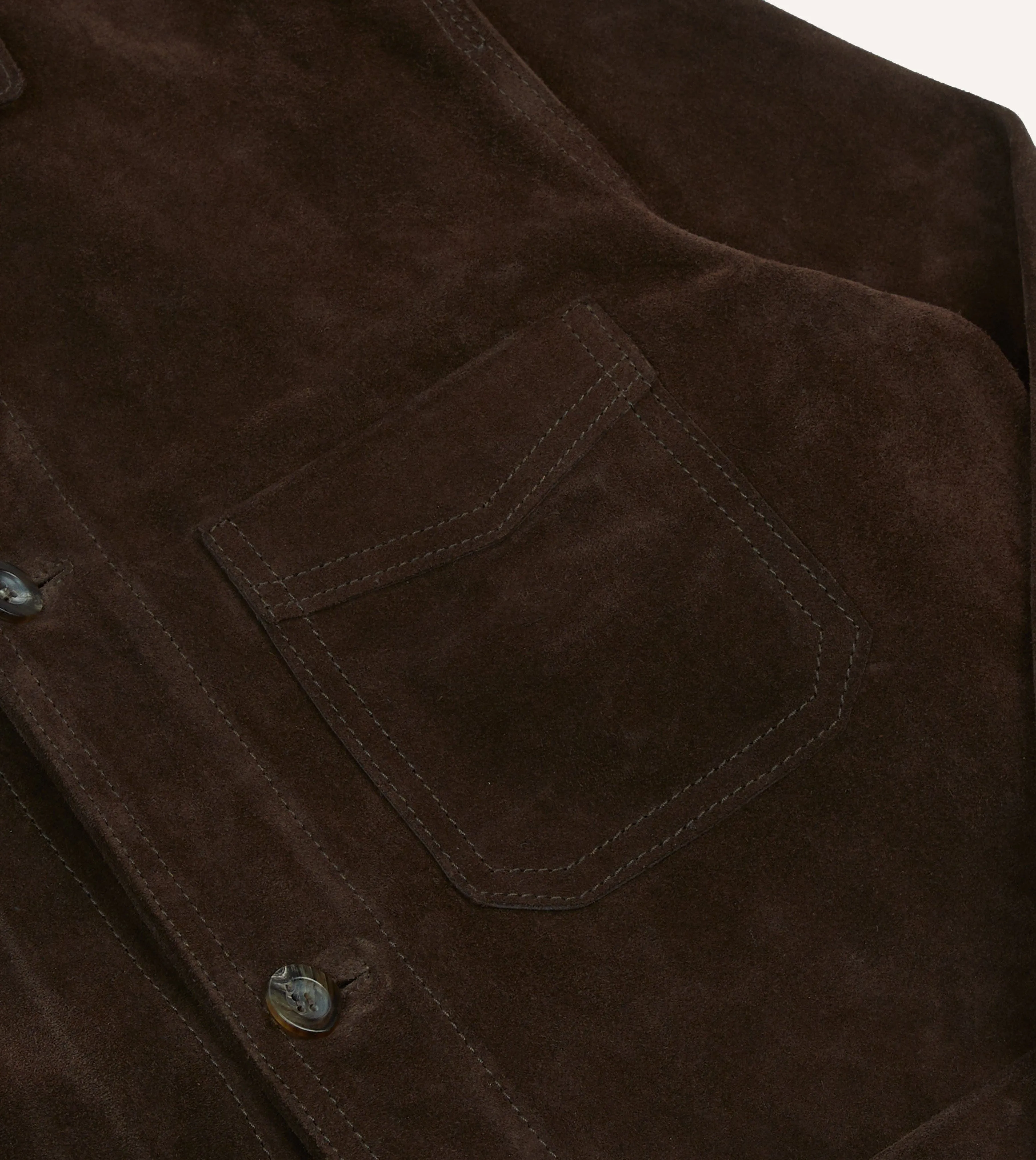 Single Buttons Chocolate Brown Heavyweight Suede Five-Pocket Chore Jacket