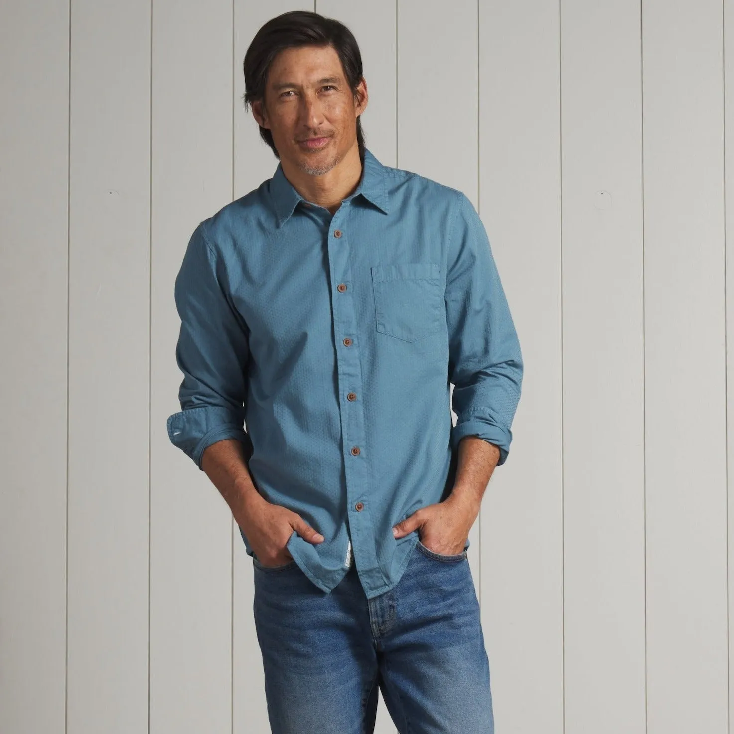 Lorenzo Dobby Weave Shirt - Blue Stone Chic Vibe Non Fading Material