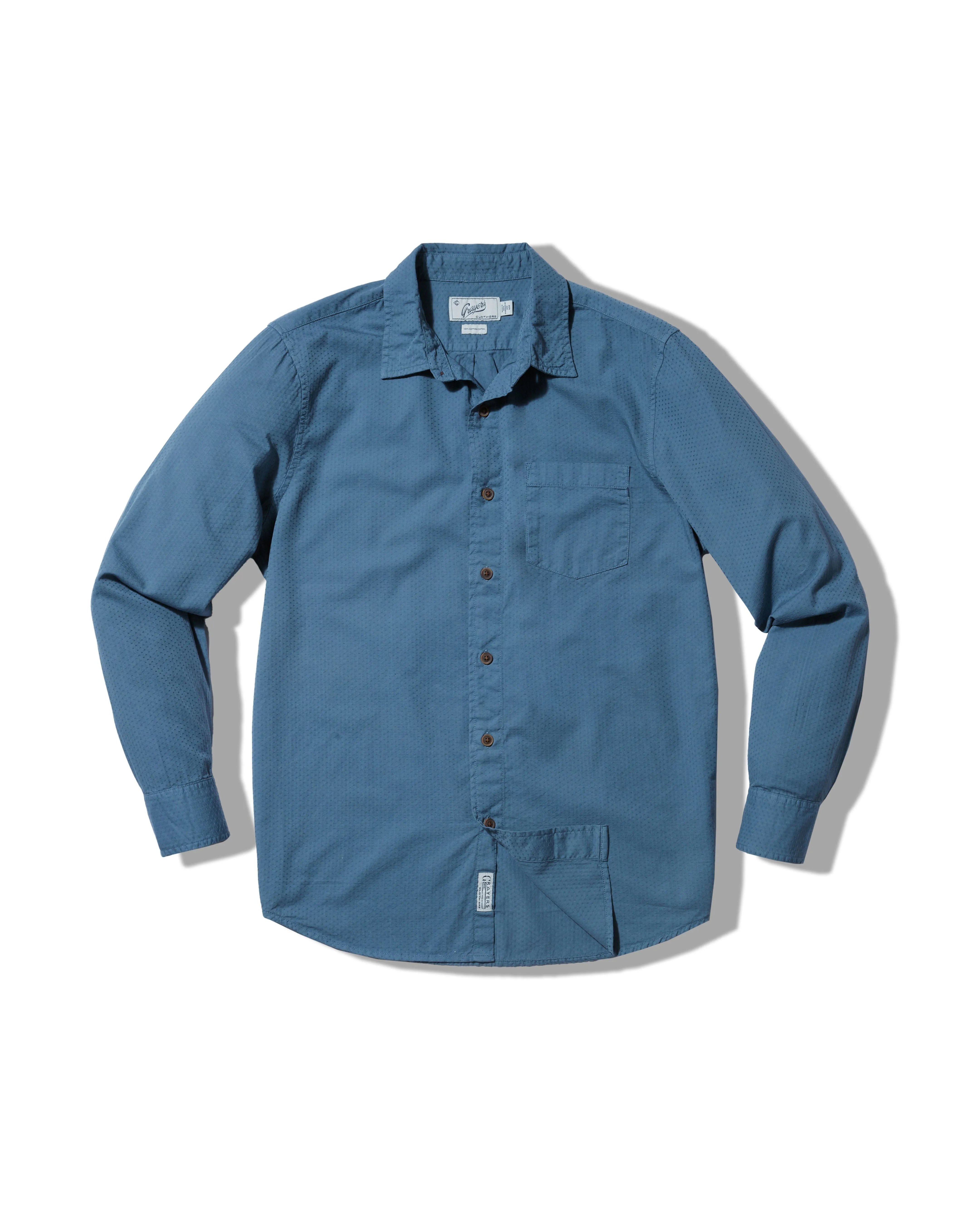 Crew Neck Design Casual Layering Wear Lorenzo Dobby Weave Shirt - Blue Stone