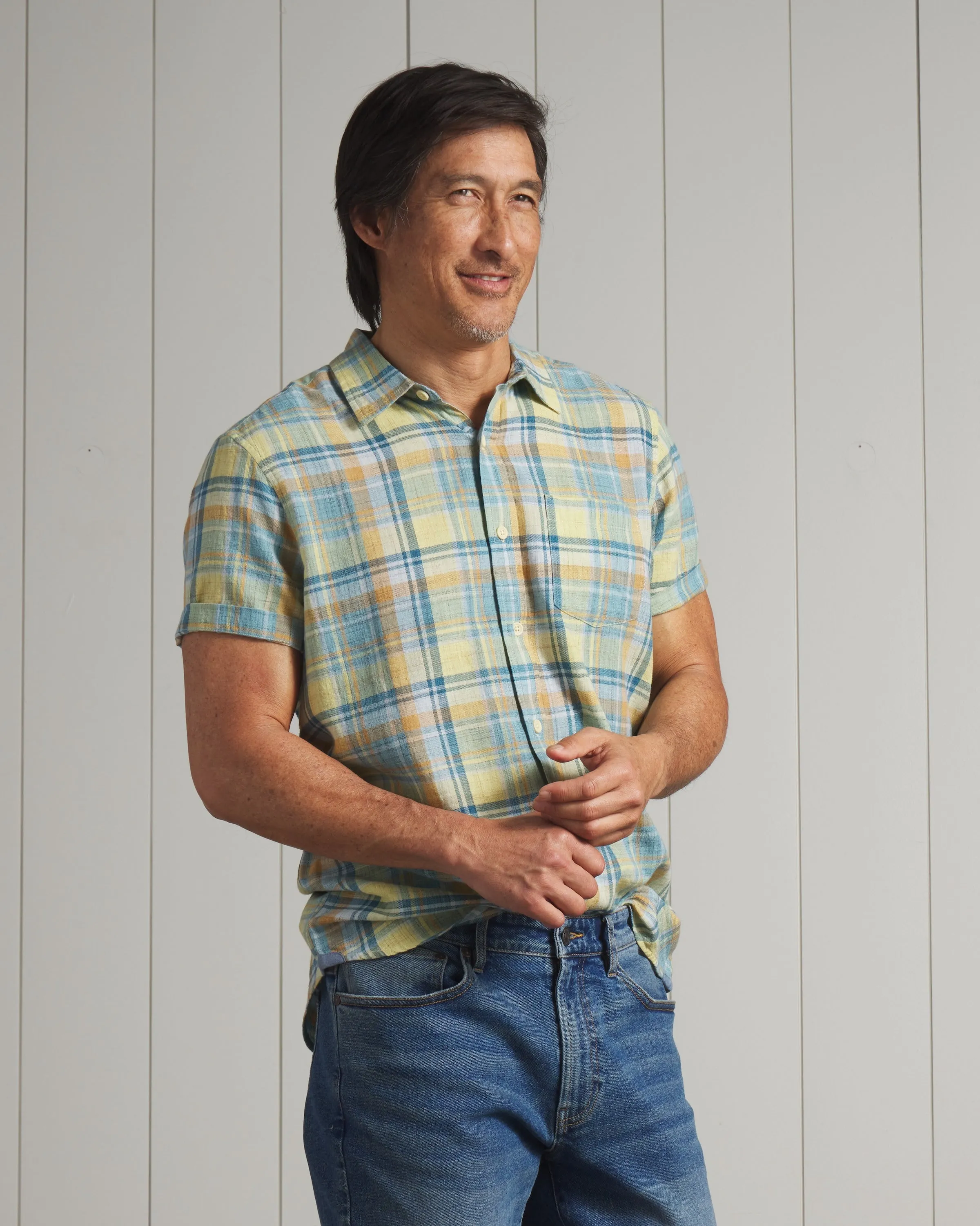 Effortless Style Madras Power Loom Twill Short Sleeve Shirt - Multi Color