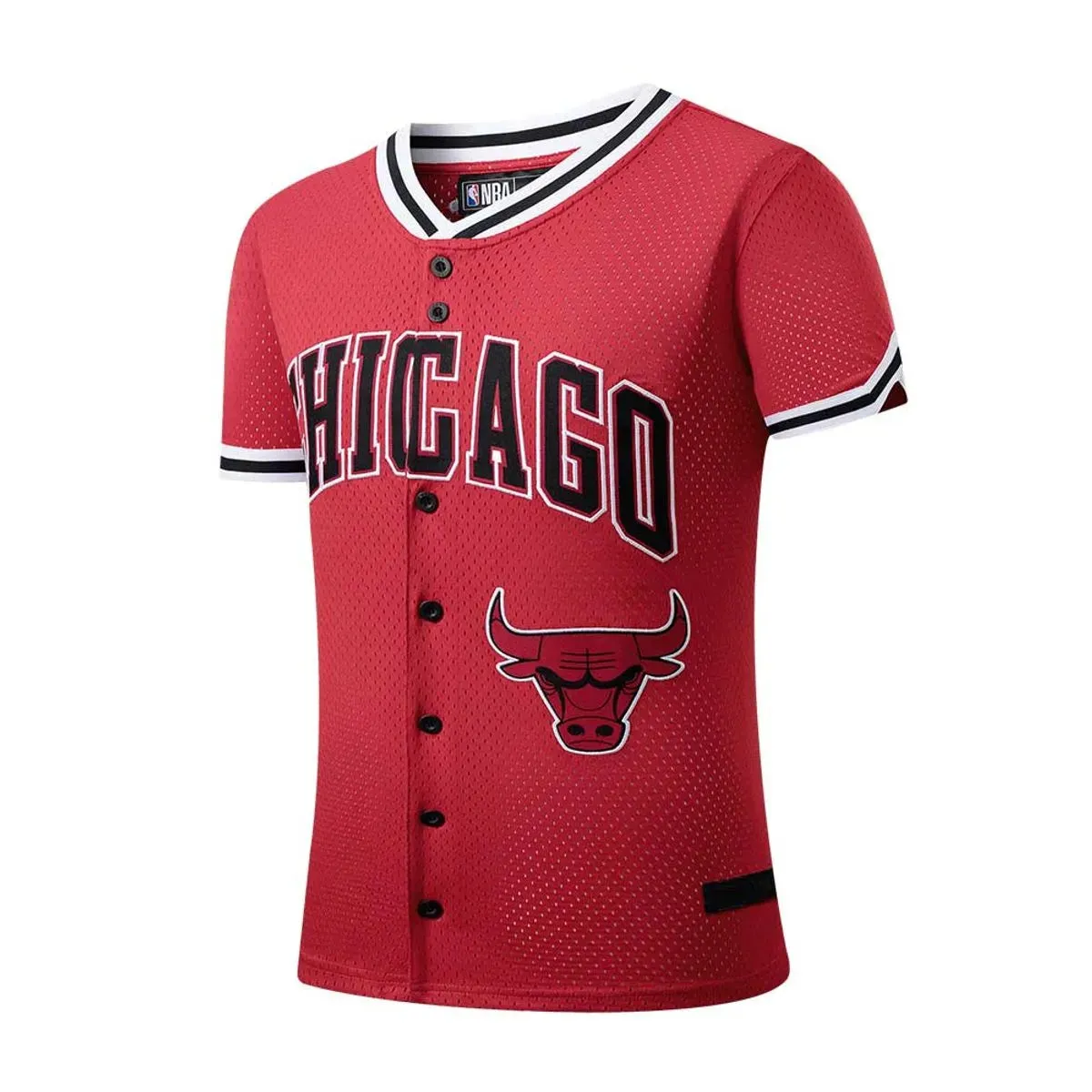 NBA Front Wordmark Patch Regular Fit Jersey - Chicago Bulls Eco Friendly Textile Micro Perforated Ventilation