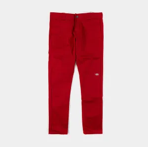 Curved Waistline All-day Comfort Skinny Fit Twill Double Knee Work Mens Pants (Red)