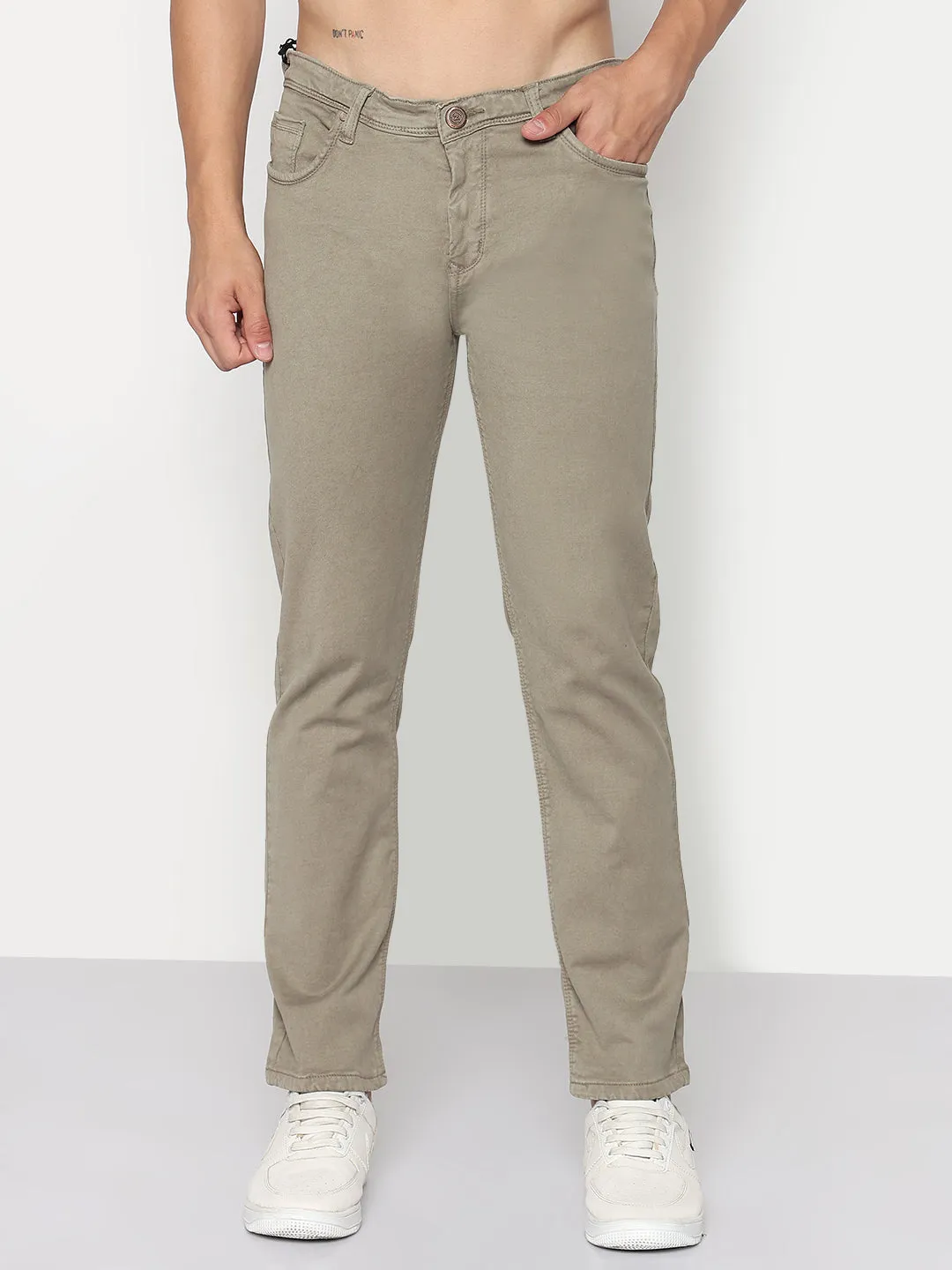 Men's Khaki Slim Fit Jeans Anti Static Material Blend