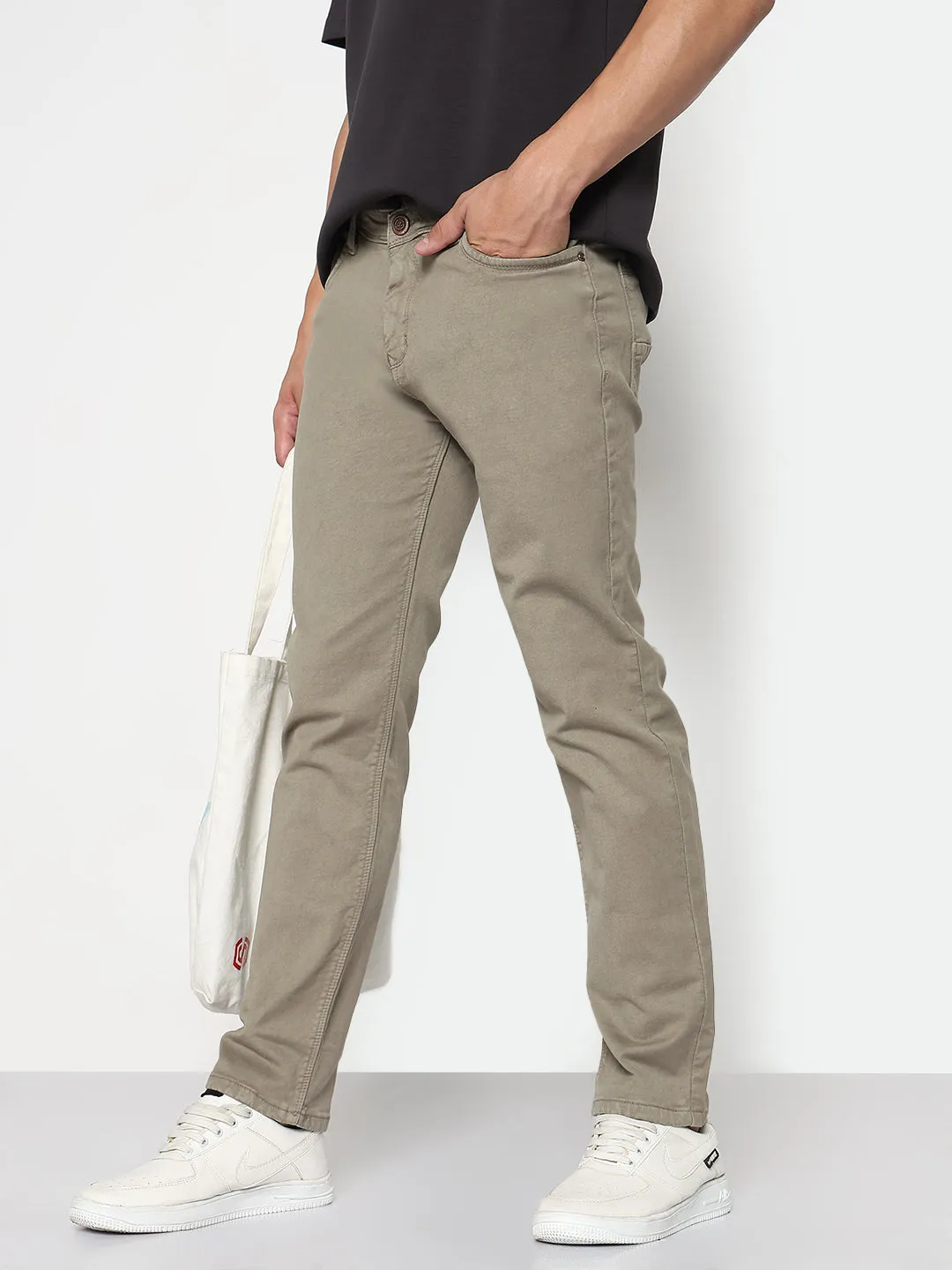 Men's Khaki Slim Fit Jeans Street Fashion Trend Setter Holiday Vibes
