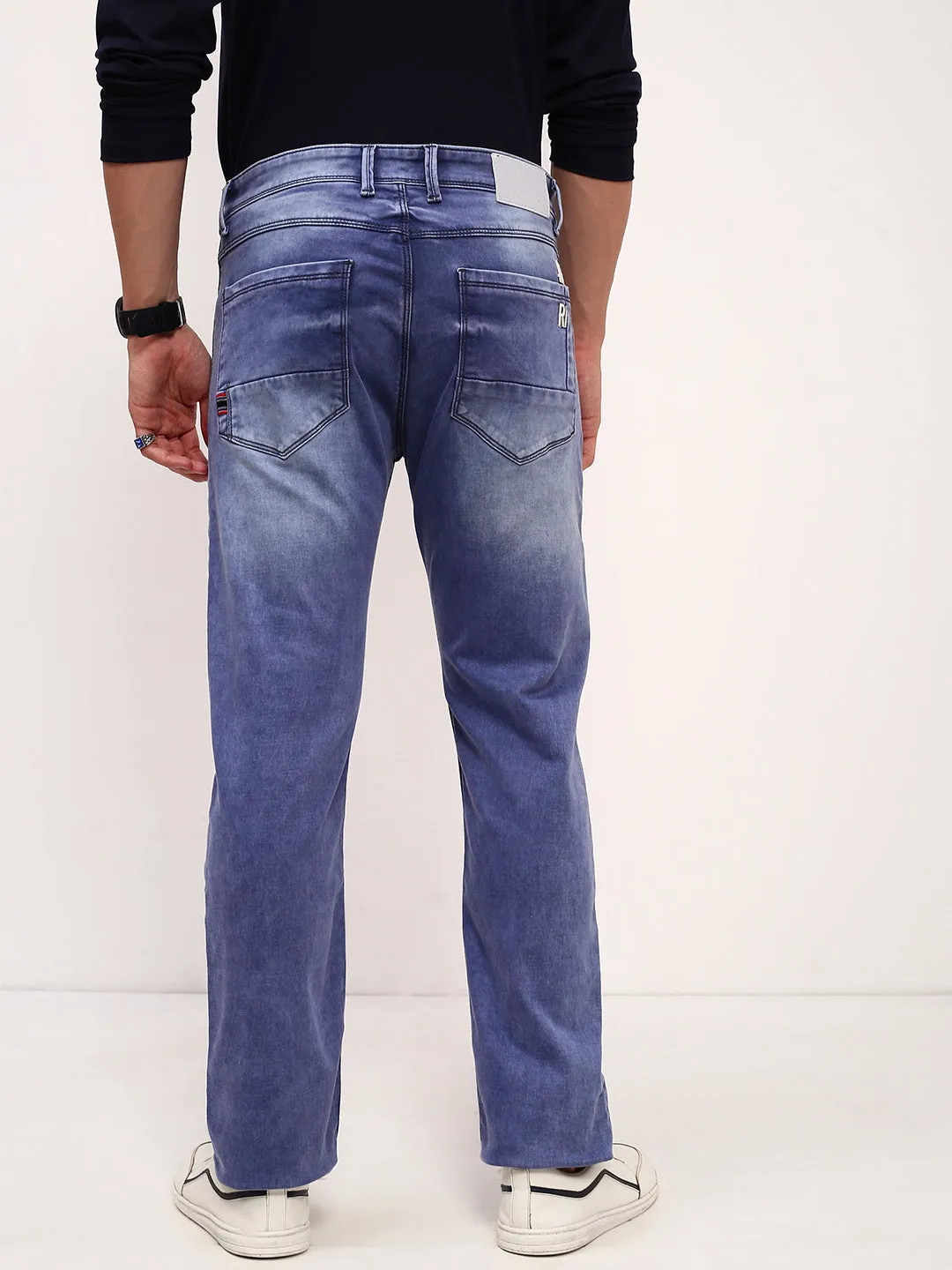Men's Blue Solid Straight Fit Low-Rise Stretchable Jeans Day Out Style Body Friendly