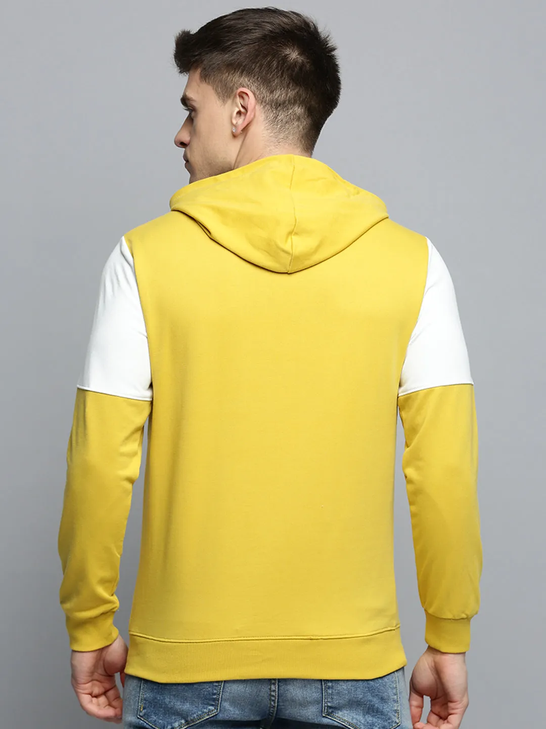 Fashion Basics anti wrinkling Men's Yellow Colourblock Casual Hoodie