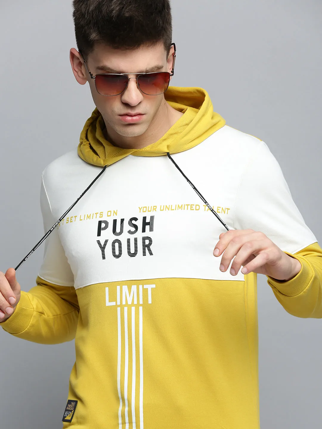 Men's Yellow Colourblock Casual Hoodie Core Bold