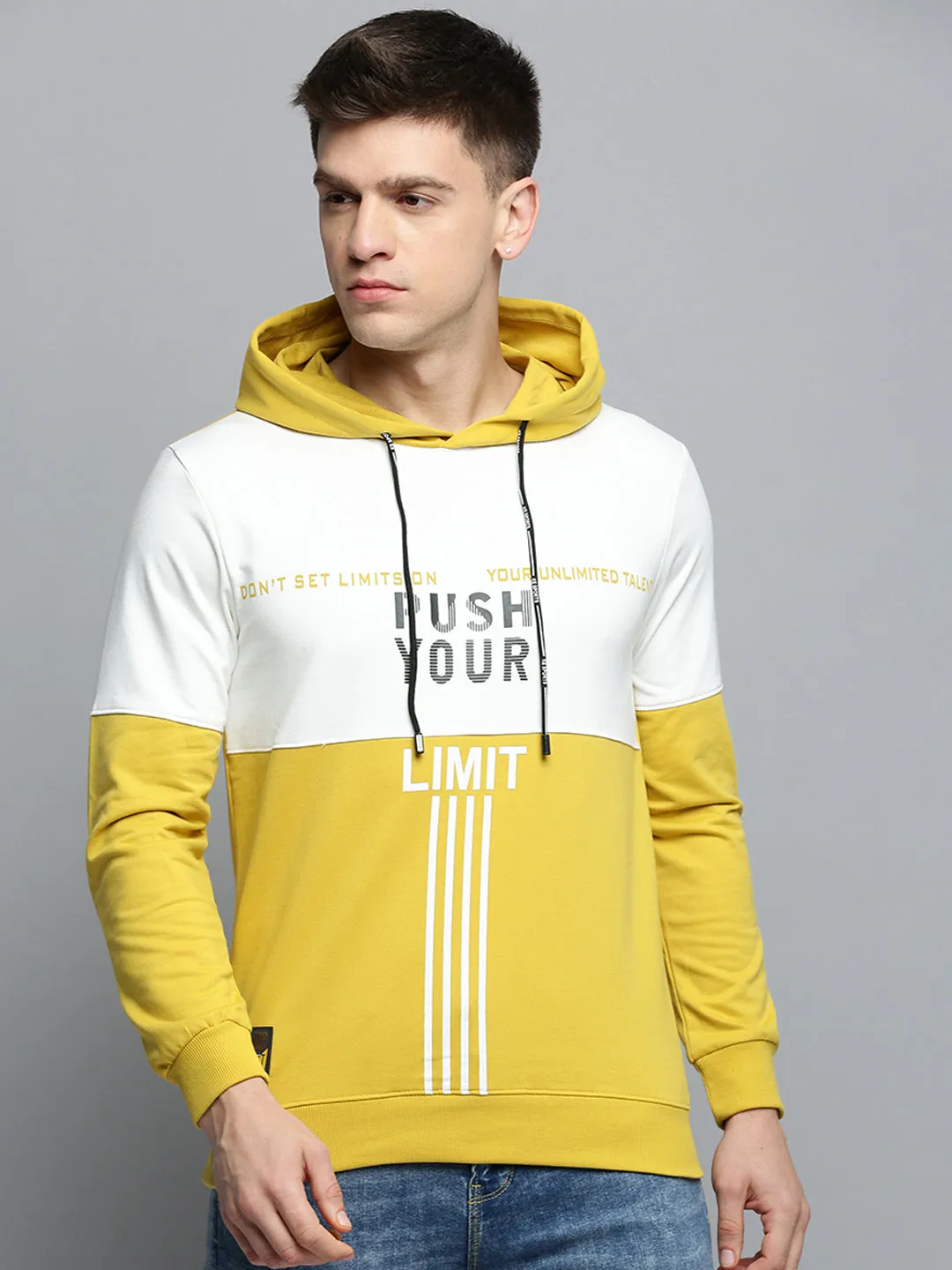 Street Comfort Men's Yellow Colourblock Casual Hoodie