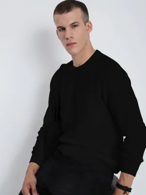 Men's Black Ribbed Round Neck Sweater Weekend Comfort Temperature control