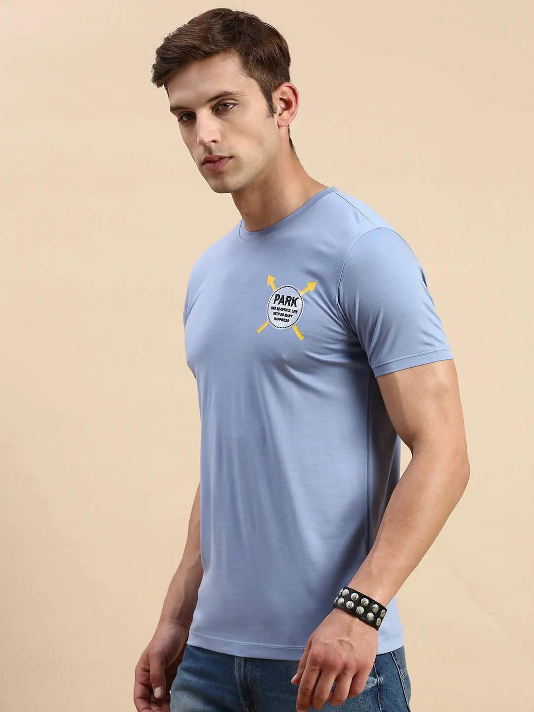 Flannel Easy iron Men's Lavender Graphic Printed Slim Fit T-shirt