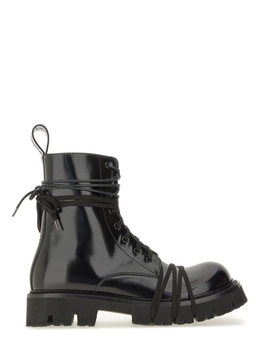 High-Shine Lace-Up Boots Straight Cut Durable Leather