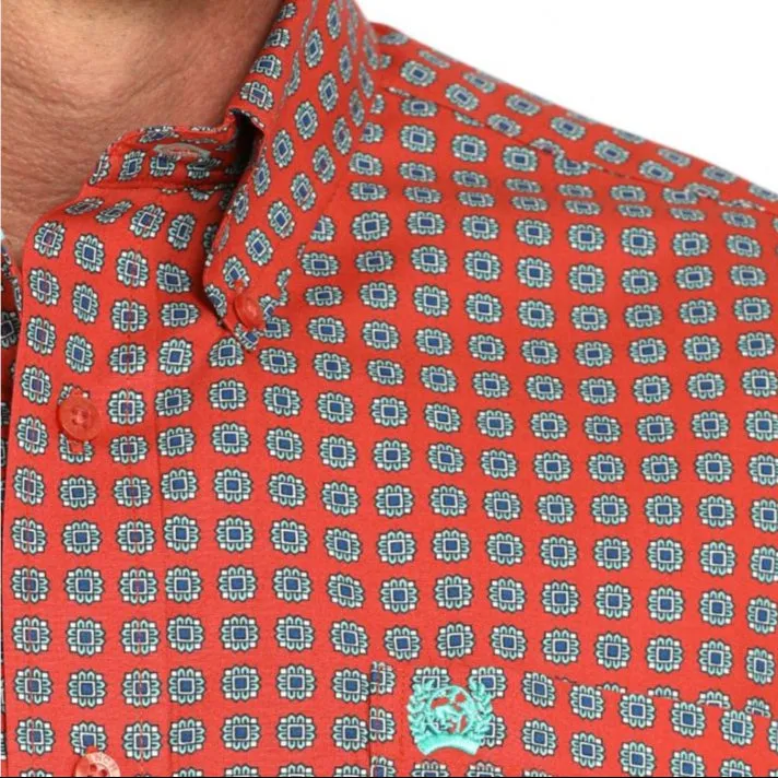 Cozy Flex Cinch Men's L/S Classic Fit Medallion Print Western Button Down Shirt in Red