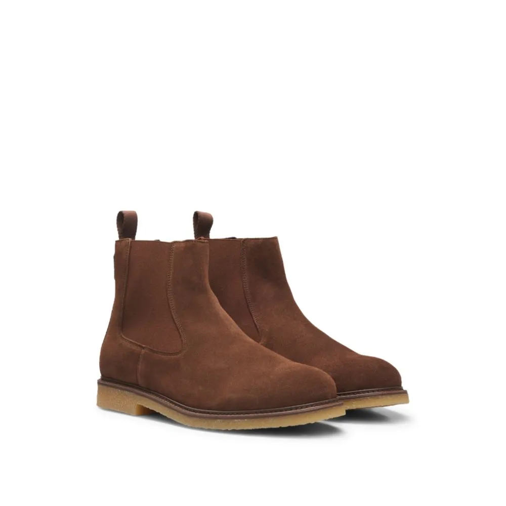 Suede Chelsea boots with elasticated panels Non Slip Tread Designer Label