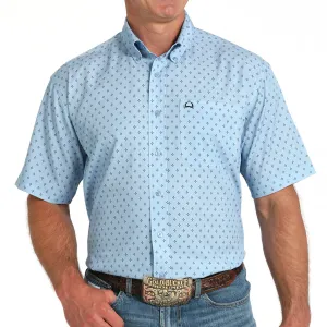 Cinch Men's S/S Arenaflex Geometric Print Western Button Down Shirt in Light Blue Soft Breathable Durable Color Retention