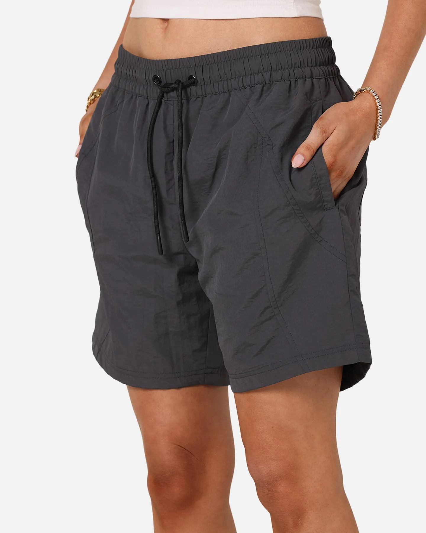 Reinforced Hemlines Wrinkle Free Weave Carre Panelled Nylon Shorts Black