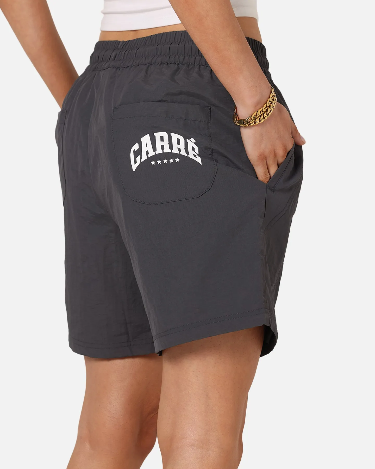 Carre Panelled Nylon Shorts Black Flexible Waistband