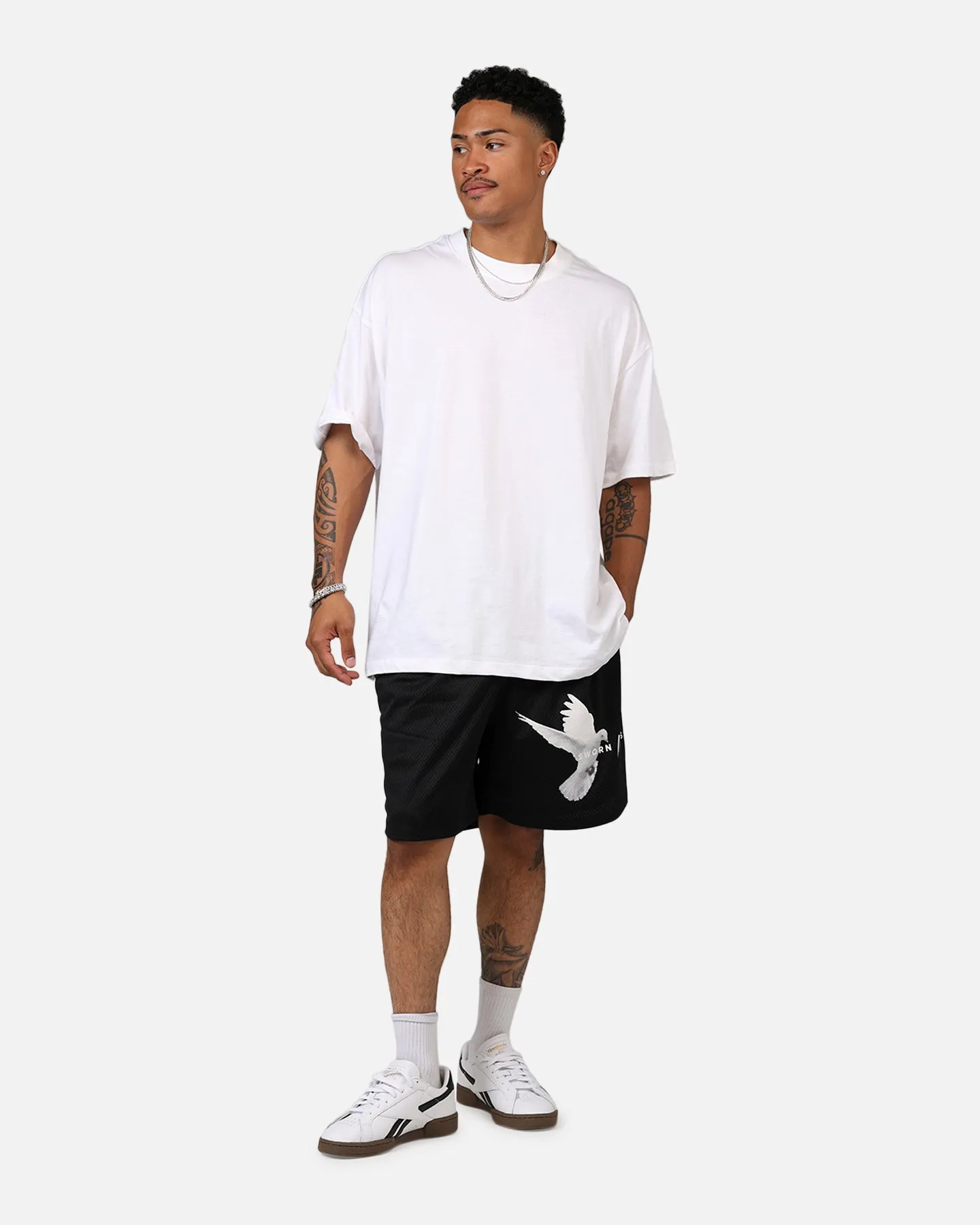 stripe design Sworn To Us Motion Mesh Shorts Black