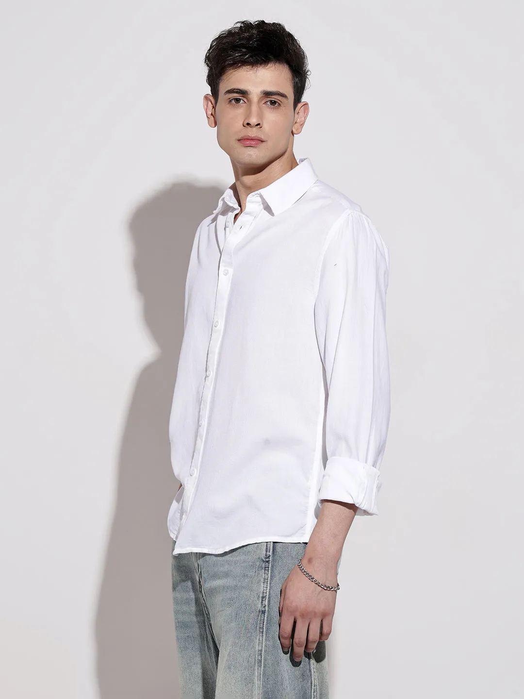 MinimalistDesign NonRestrictive Movement Men??s White Long Sleeve Button-Down Shirt