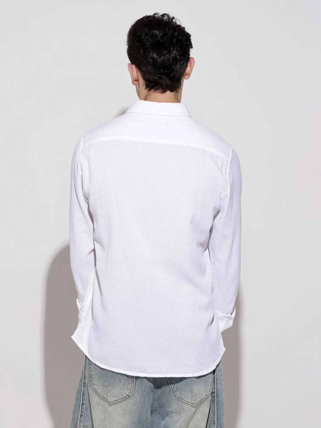 Smart Fit Men??s White Long Sleeve Button-Down Shirt