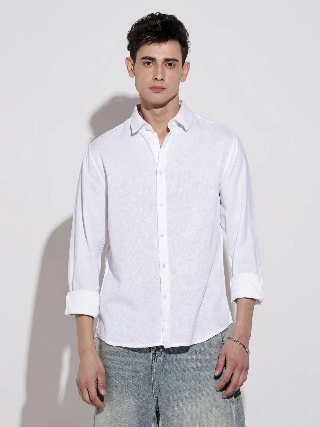 Men??s White Long Sleeve Button-Down Shirt Soft Pants