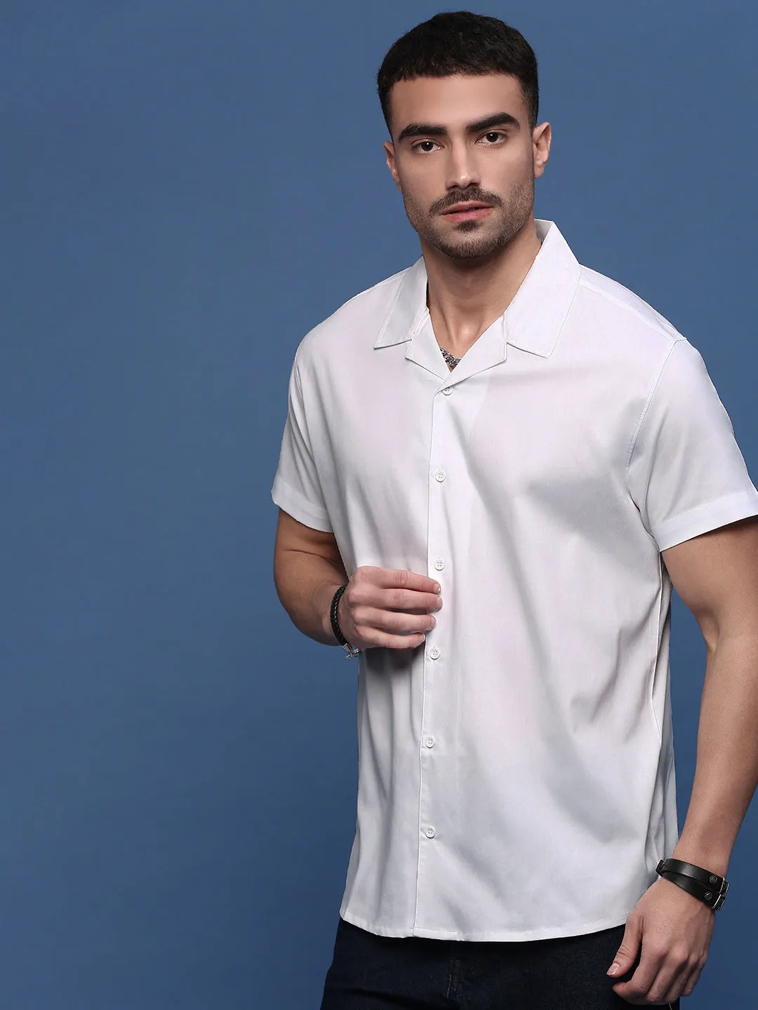 DoubleLayered Structure Peace Core Men's White Standard Opaque Casual Shirt