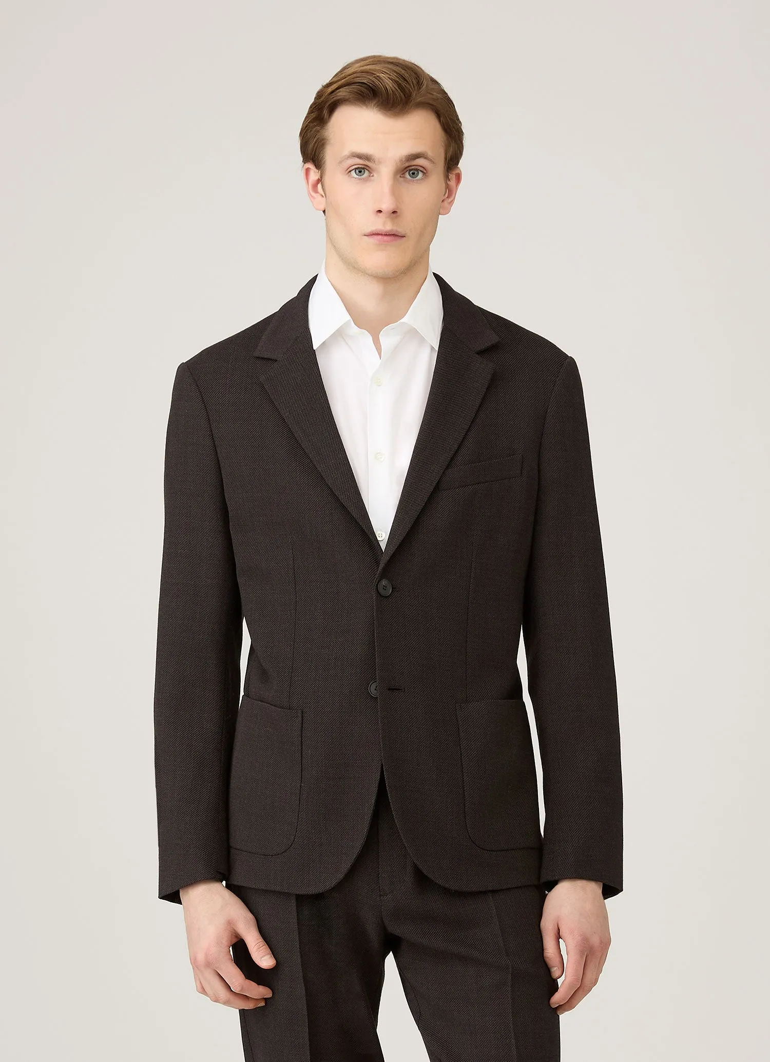 Men's Textured Wool Blazer in Truffle StretchableMaterial