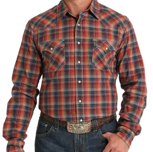 Cinch Men's Modern Fit Plaid Western Snap Shirt in Red Biodegradable Textile Hypoallergenic Textile